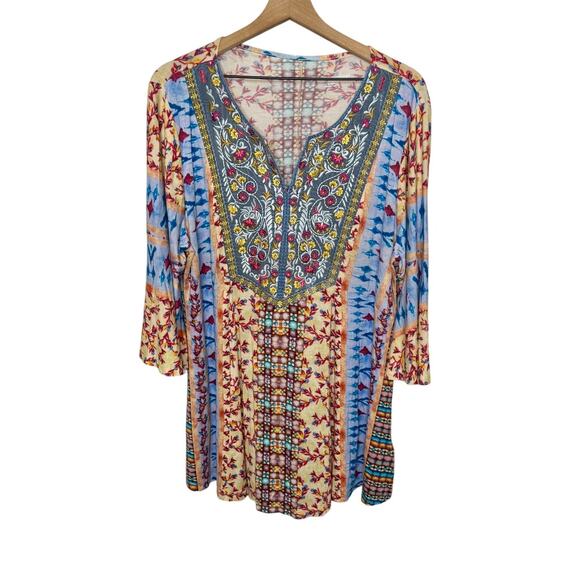 SOFT SURROUNDINGS Womens XL Boho Colorful Embroidered Tunic Top 3/4 Sleeve Artsy - Picture 2 of 16